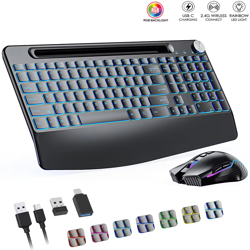Gaming Keyboard And Mouse Combo - Bilek Destekli 2.4G&Type-C Kablosuz Klavye Fare