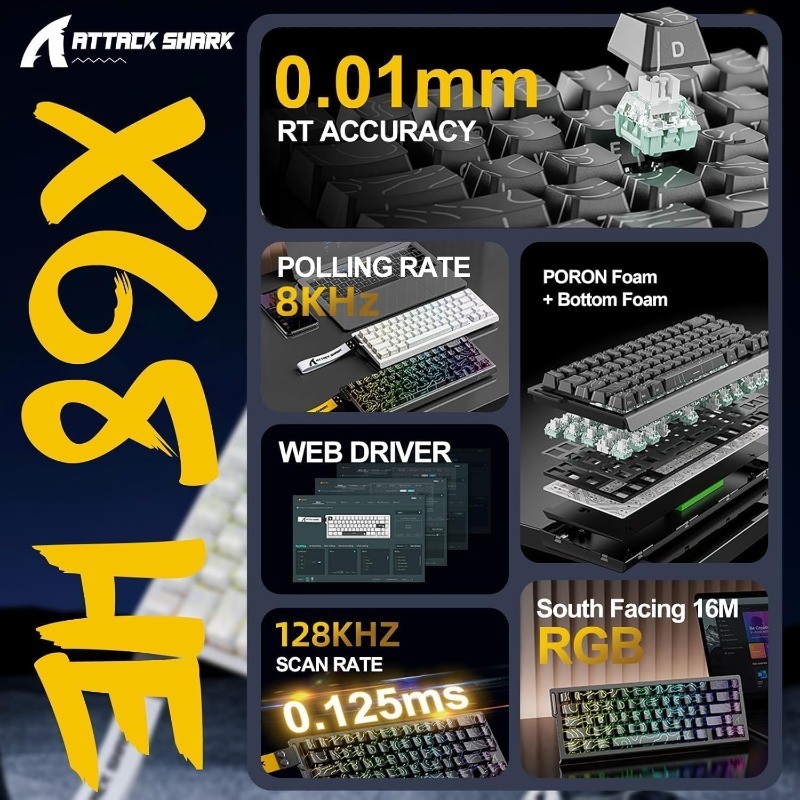 ATTACK SHARK X68 HE 8000Hz Hız - Keyboard Gaming Mac incelemesi ve fiyatı